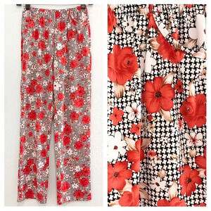 Vtg 70s Floral Straight Leg High Waisted Pants Size XS